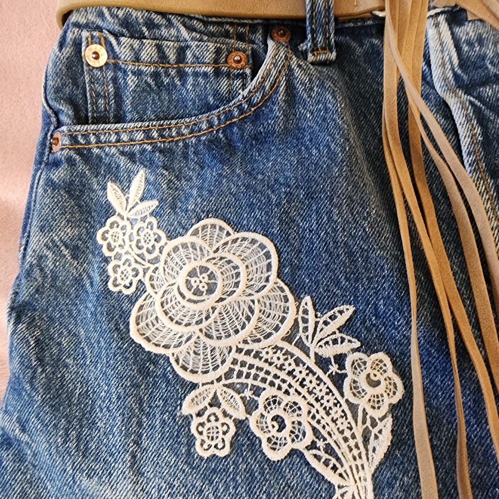 Upcycled Denim Crossbody Bag Vintage Style Boho - Picture 7 of 9